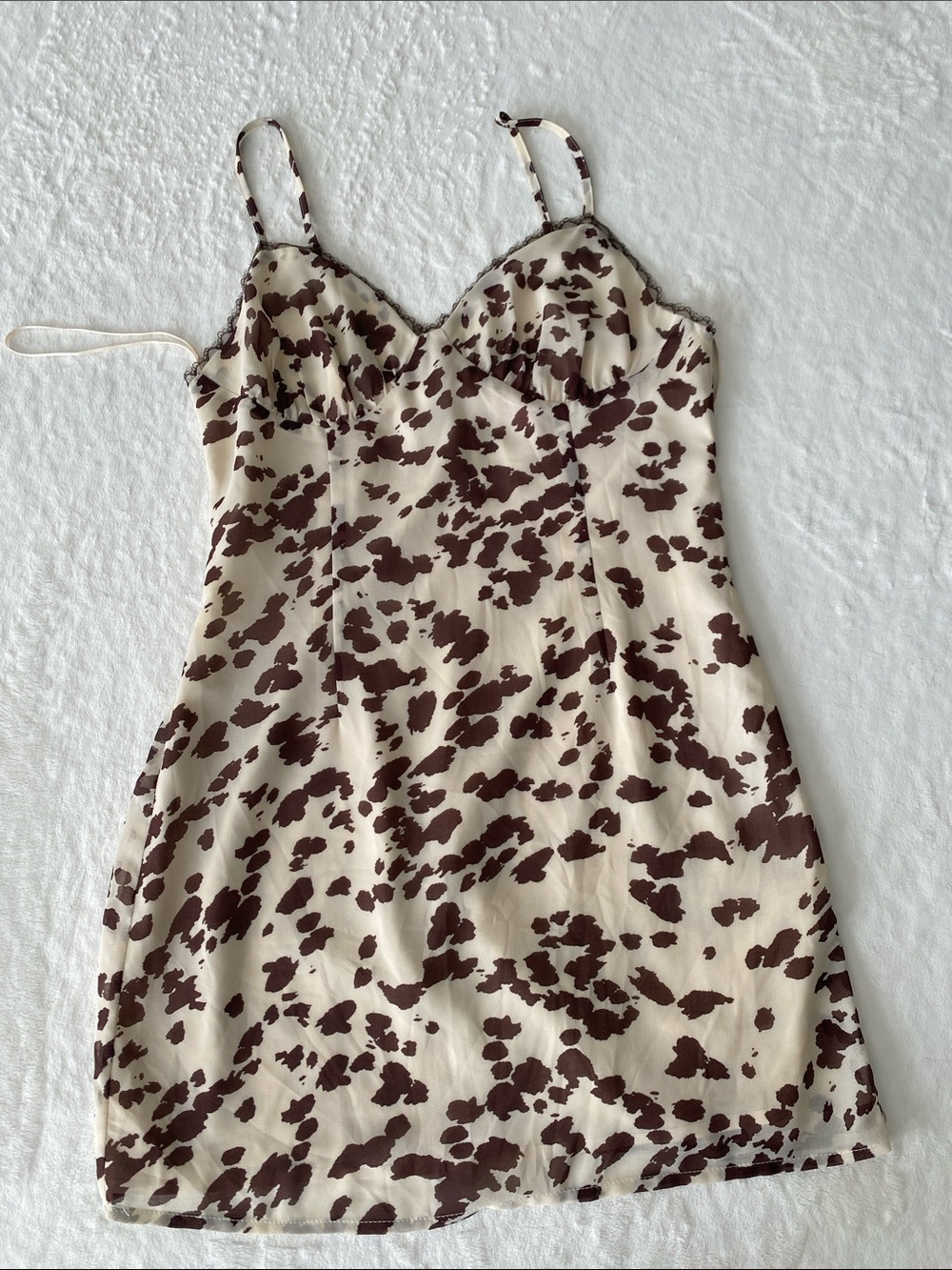 Cream & Brown Cow Print Slip Dress